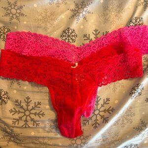 Victoria’s Secret The Lacie Set of 2 Thong Panties Pink and Red One Size